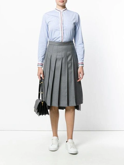 Shop Thom Browne Below Knee Dropped Back Pleated Skirt In Grey