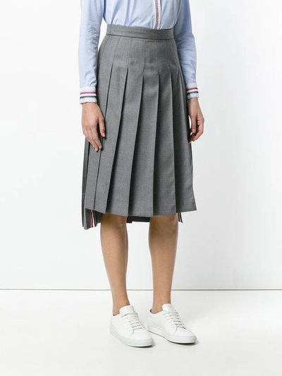 Shop Thom Browne Below Knee Dropped Back Pleated Skirt In Grey