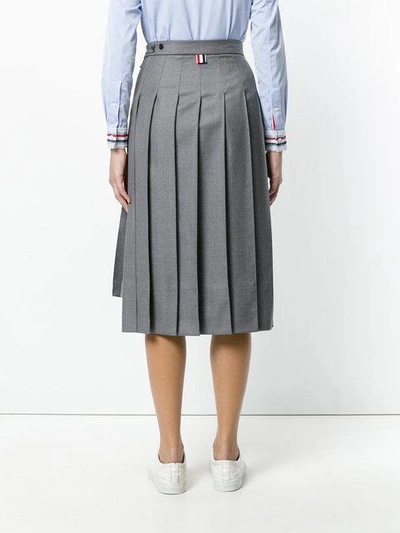 Shop Thom Browne Below Knee Dropped Back Pleated Skirt In Grey