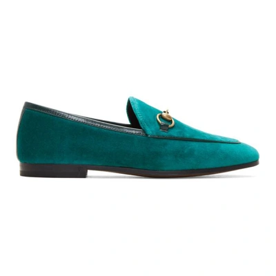 Shop Gucci Blue Velvet Jordaan Loafers In 4470 Pavone