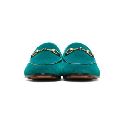 Shop Gucci Blue Velvet Jordaan Loafers In 4470 Pavone