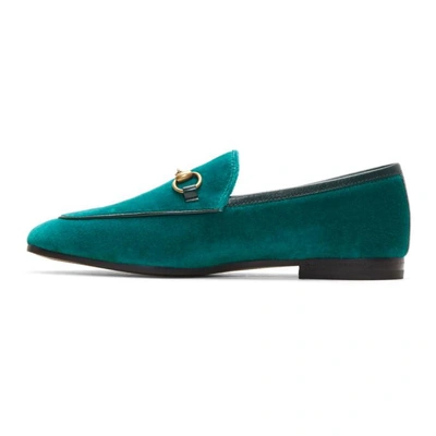 Shop Gucci Blue Velvet Jordaan Loafers In 4470 Pavone