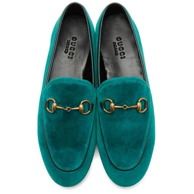 Shop Gucci Blue Velvet Jordaan Loafers In 4470 Pavone