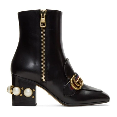 Shop Gucci Black Pearl And Stud Peyton Boots In 1061 Black