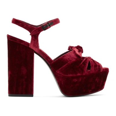 Shop Saint Laurent Red Velvet Farrah Bow Sandals