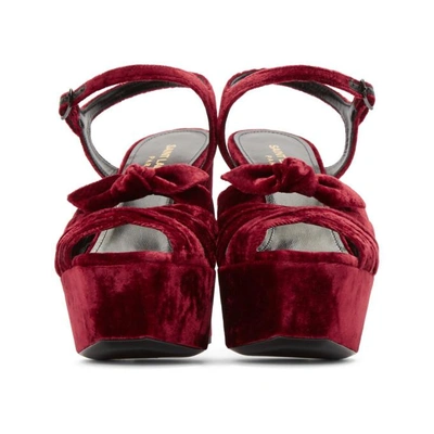 Shop Saint Laurent Red Velvet Farrah Bow Sandals