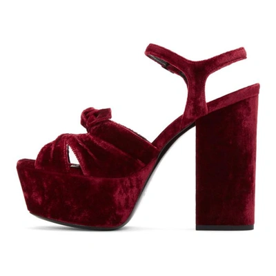 Shop Saint Laurent Red Velvet Farrah Bow Sandals