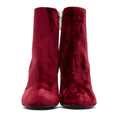 Shop Saint Laurent Red Velvet Loulou Zipped Boots