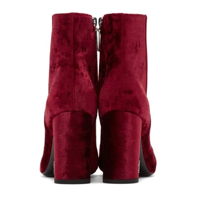 Shop Saint Laurent Red Velvet Loulou Zipped Boots