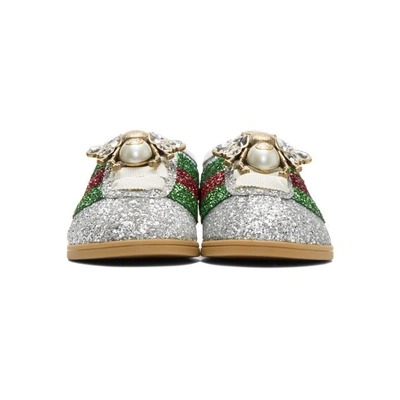 Shop Gucci Silver Sylvie Glitter Web Falacer Sneakers