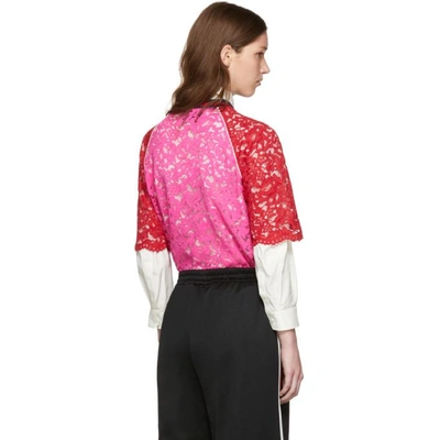 Shop Gucci Pink & Red Lace Ufo Blouse