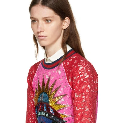 Shop Gucci Pink & Red Lace Ufo Blouse