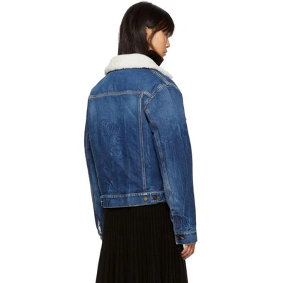 Shop Saint Laurent Blue Denim Shearling Patch Jacket