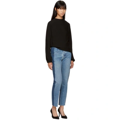 Shop Helmut Lang Blue Reconstructed Straight Fray Jeans In Vkk Lt Blue Mix