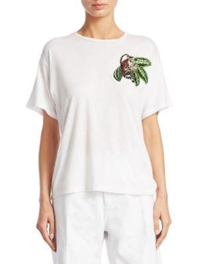 Oscar De La Renta Monkey Embroidered T-shirt In White