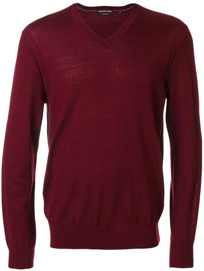 Shop Michael Kors Collection Slim Fit Knitted V-neck Jumper - Red