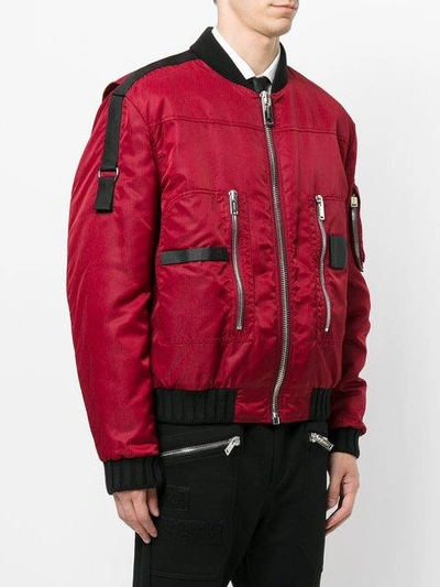 Shop Les Hommes Puffy Pilot Bomber Jacket In Red