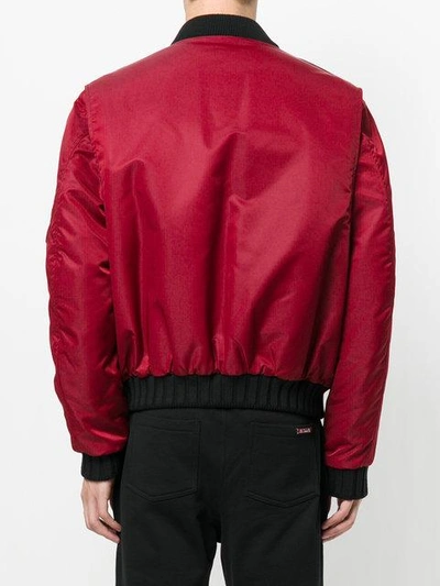 Shop Les Hommes Puffy Pilot Bomber Jacket In Red