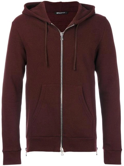 Shop Balmain Classic Zip Hoodie In Brown