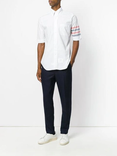 Shop Thom Browne Woven 4-bar Armband Poplin Shirt In White