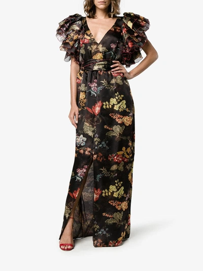 Shop Rosie Assoulin Floral Print Maxi Dress In Black