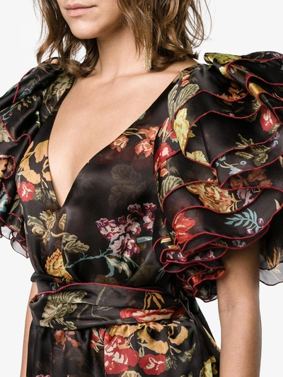 Shop Rosie Assoulin Floral Print Maxi Dress In Black