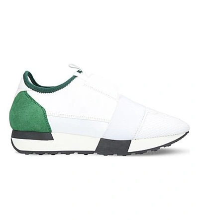 Shop Balenciaga Race Runners Leather And Mesh Trainers In White/oth