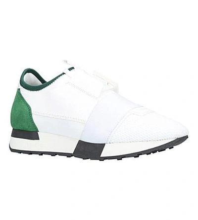 Shop Balenciaga Race Runners Leather And Mesh Trainers In White/oth