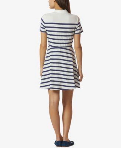 Shop Avec Les Filles Cotton Striped Polo-style Dress In Navy/white