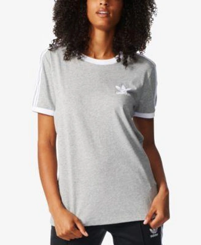 Adidas Originals Gray Three Stripe T-shirt - Gray In Collegiate Burgundy |  ModeSens