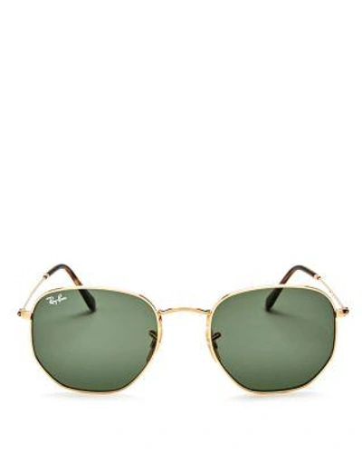 Shop Ray Ban Ray-ban Unisex Icons Hexagonal Sunglasses, 54mm In Gold/green Solid