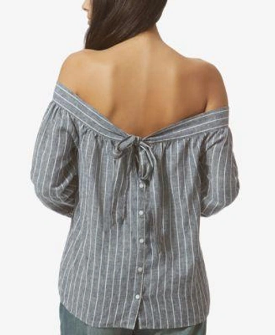 Shop Avec Les Filles Railroad-stripe Off-the-shoulder Top In Indigo