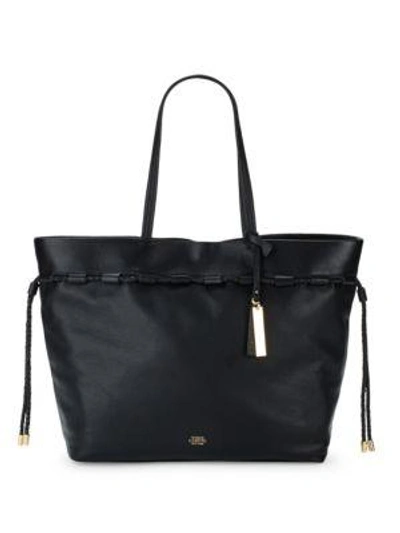 Shop Vince Camuto Solid Leather Tote In Dark Rum
