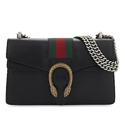 Shop Gucci Dionysus Web Stripe Small Leather Shoulder Bag In Black