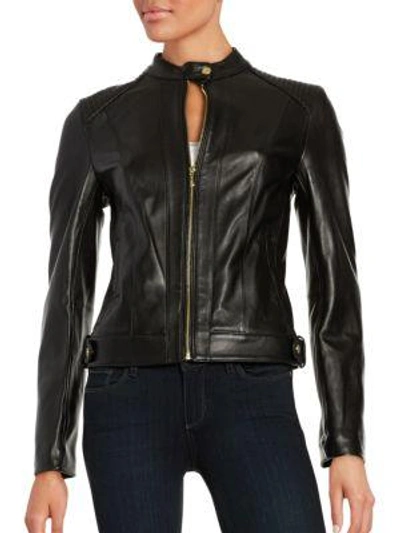 Shop Cole Haan Women's Quilted Italian Leather Jacket In Black