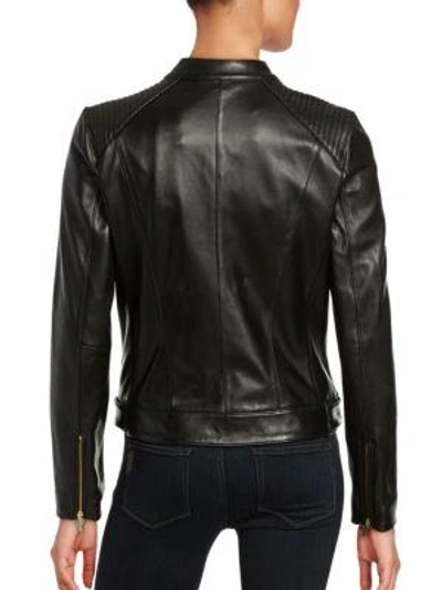 Shop Cole Haan Women's Quilted Italian Leather Jacket In Black