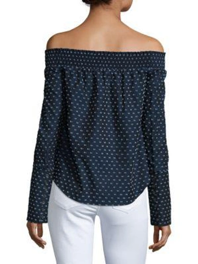 Shop Derek Lam 10 Crosby Embroidered Off The Shoulder Cotton Top In Blue