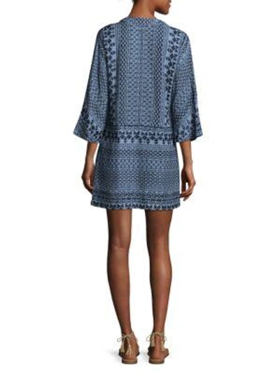 Shop Bcbgmaxazria Milana Printed V-neck Dress In Chambray