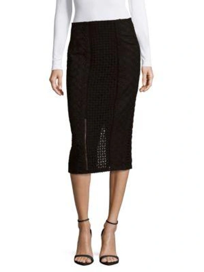 Shop Rebecca Taylor Lace Crochet Pencil Skirt In Black