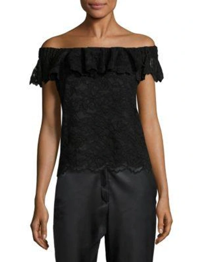 Shop Rebecca Taylor Lace Off-the-shoulder Top In Black