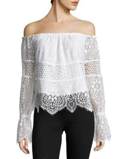 Shop Kendall + Kylie Off-the-shoulder Lace Top In White