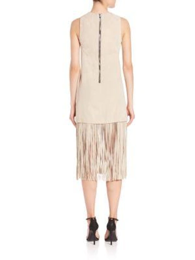 Shop Theperfext Lucy Suede Fringe-hem Dress In Oatmeal