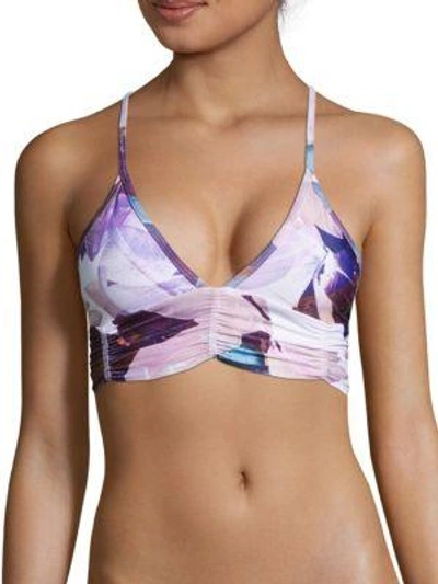 Shop Body Language Floral Printed Ruched Sports Bra In Charcoal
