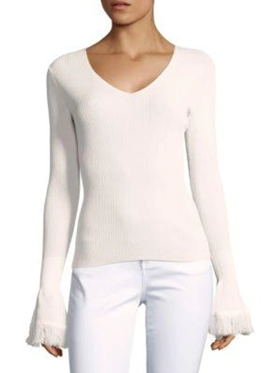 Shop Derek Lam 10 Crosby Rib-knit Long Sleeve Sweater In White