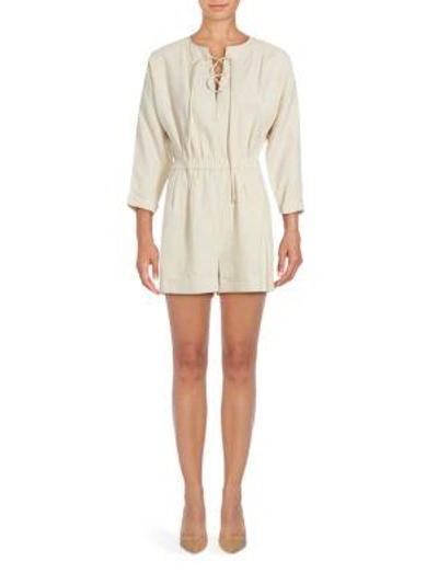 Shop Derek Lam 10 Crosby Solid Lace-up Short Romper In Taupe