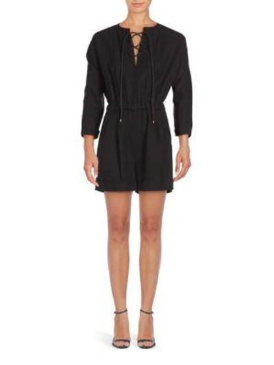 Shop Derek Lam 10 Crosby Solid Lace-up Short Romper In Taupe