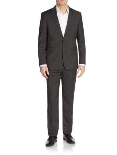 Shop Vince Camuto Slim-fit Tonal Hairline Striped Wool Suit In Charcoal
