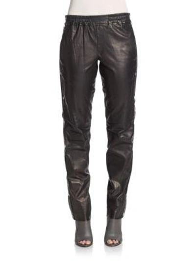 Shop A.l.c Public Side-snap Leather Trousers In Black