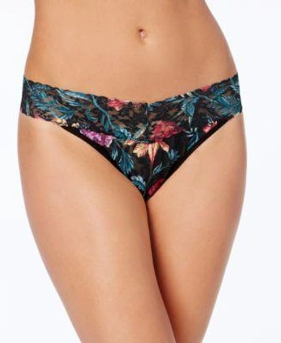 Shop Hanky Panky Printed Original-rise Lace Thong In Navy Blue/white