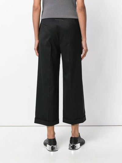 Shop Mm6 Maison Margiela Cropped Wide Leg Trousers - Black